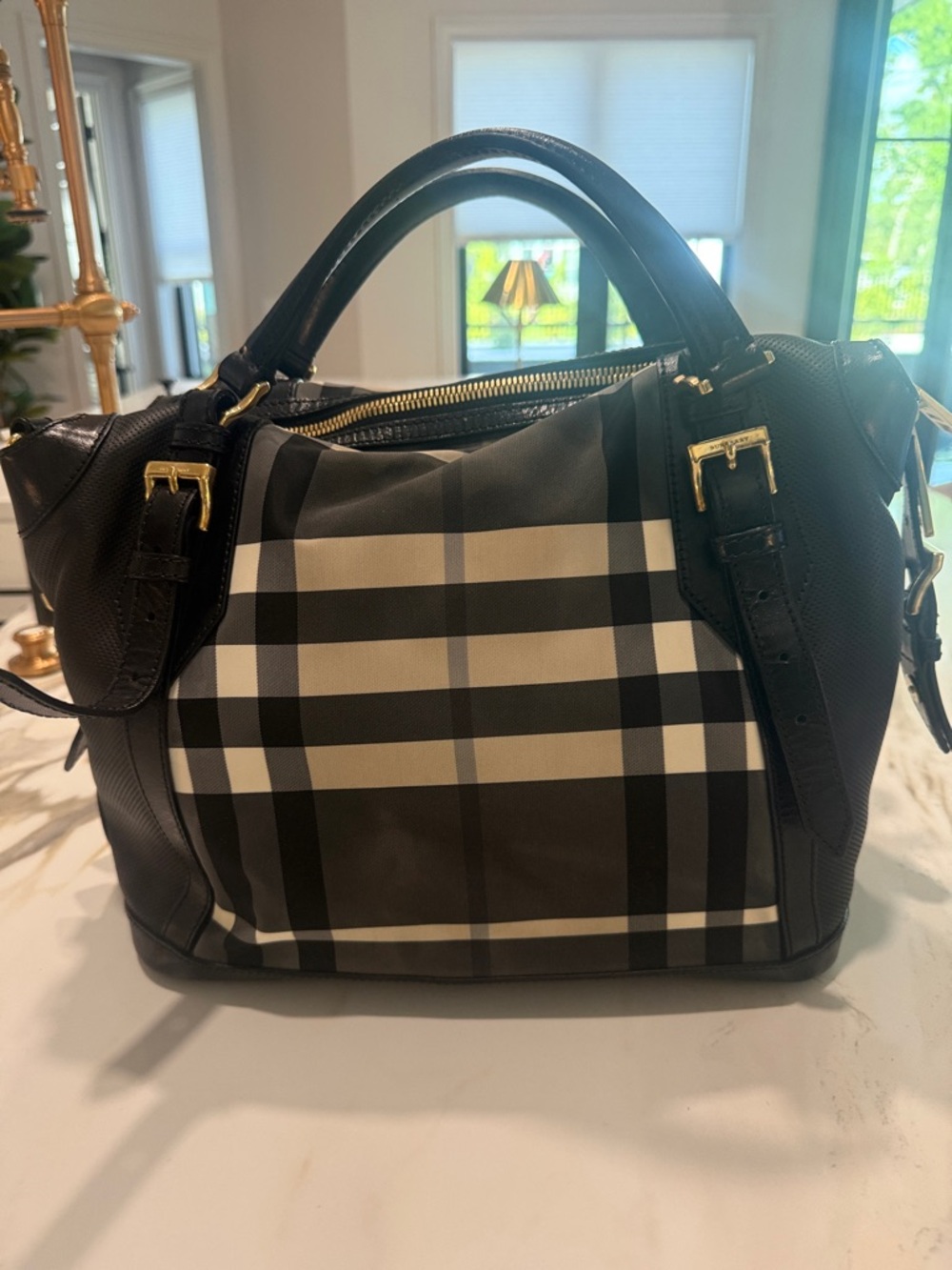 Burberry Black/Tan/White Plaid Satchel Handbag - LIKE New
